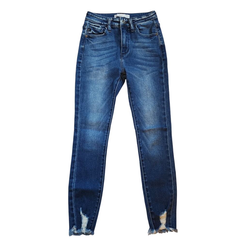 KanCan for Maurices Womens Skinny Jeans Size 24 Blue Distressed Cut Off Raw Edge